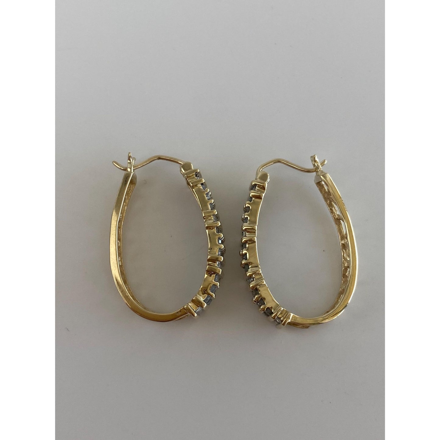Vintage Solid 10k Yellow Gold Diamond Hoop Earrings