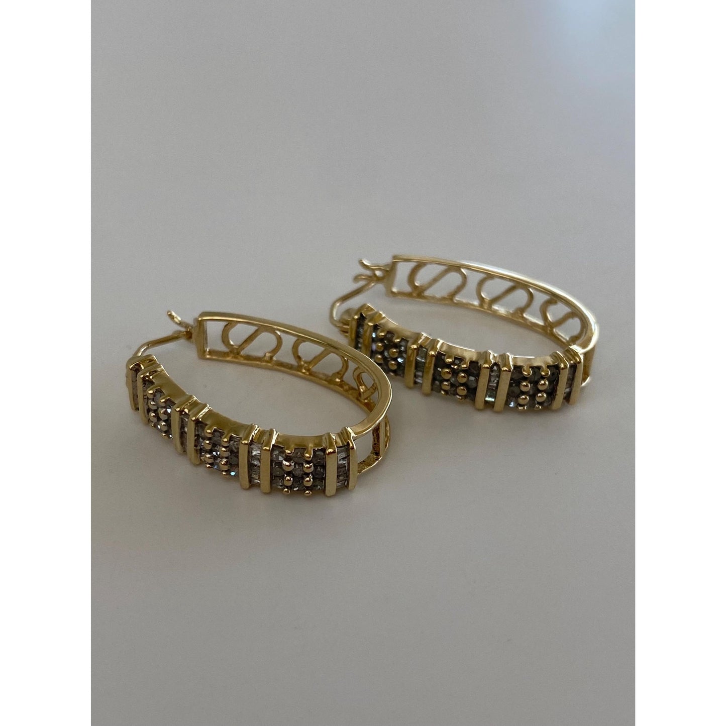 Vintage Solid 10k Yellow Gold Diamond Hoop Earrings