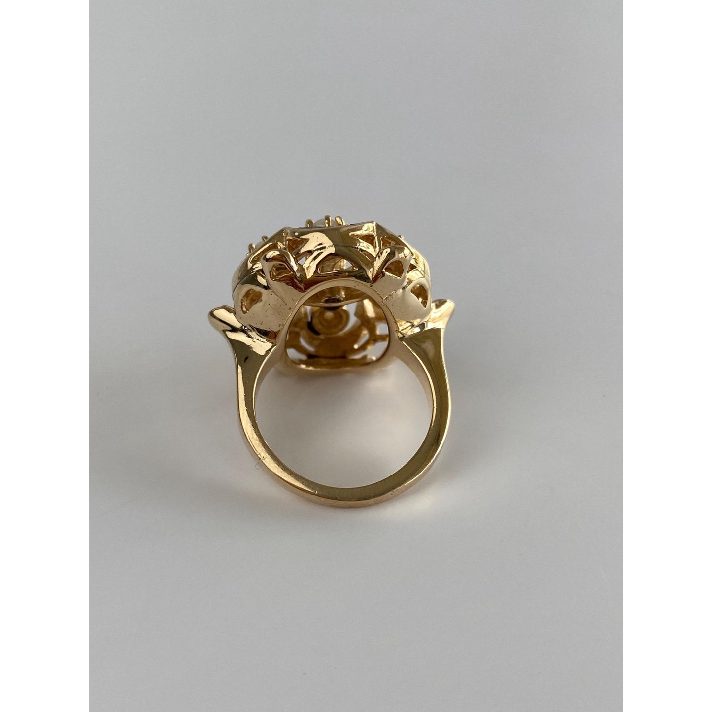 Vintage Solid 14k Yellow Gold Pearl Cluster Blue Enamel Ring - Size 5.5