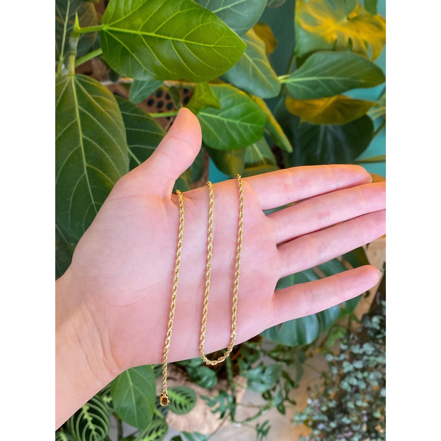 Vintage Solid 14k Yellow Gold Rope Chain Necklace - 16.25 inches