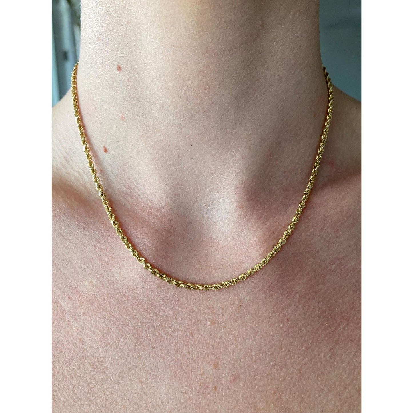 Vintage Solid 14k Yellow Gold Rope Chain Necklace - 16.25 inches