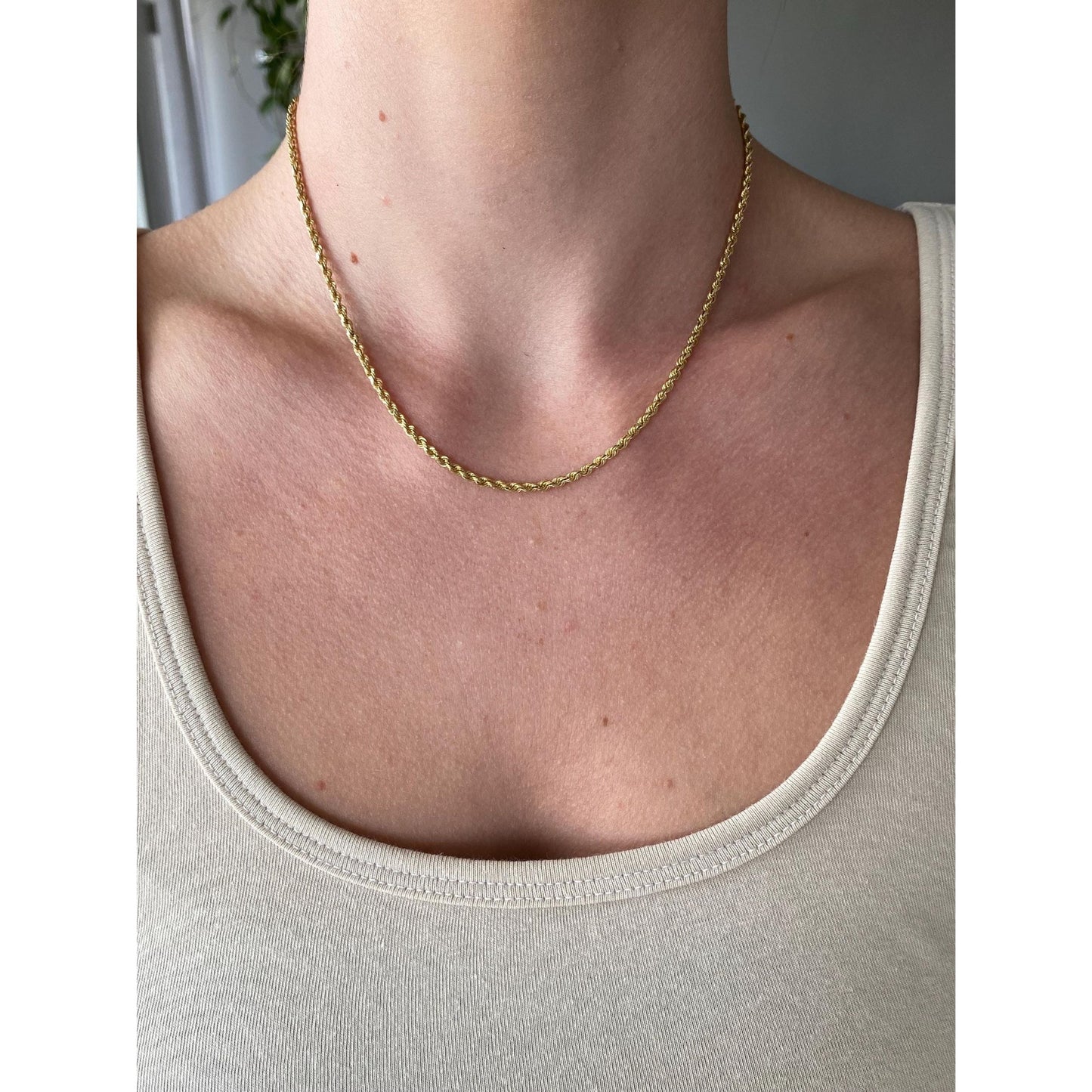 Vintage Solid 14k Yellow Gold Rope Chain Necklace - 16.25 inches