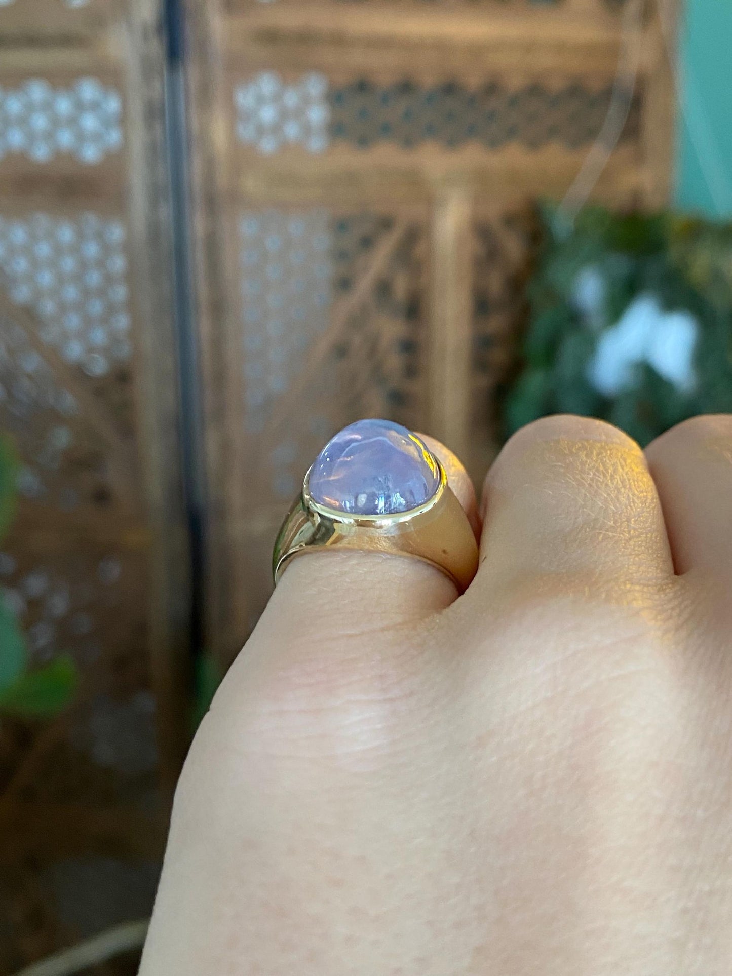 Vintage Solid 18k Yellow Gold Blue Star Sapphire Cabochon Signet Ring - Size 4.75
