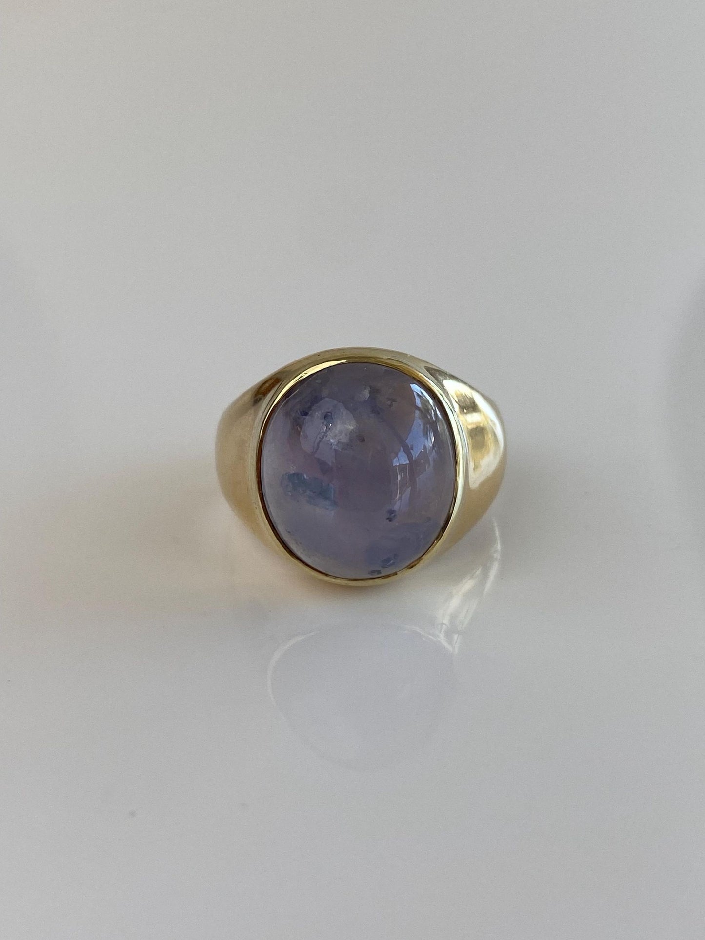 Vintage Solid 18k Yellow Gold Blue Star Sapphire Cabochon Signet Ring - Size 4.75