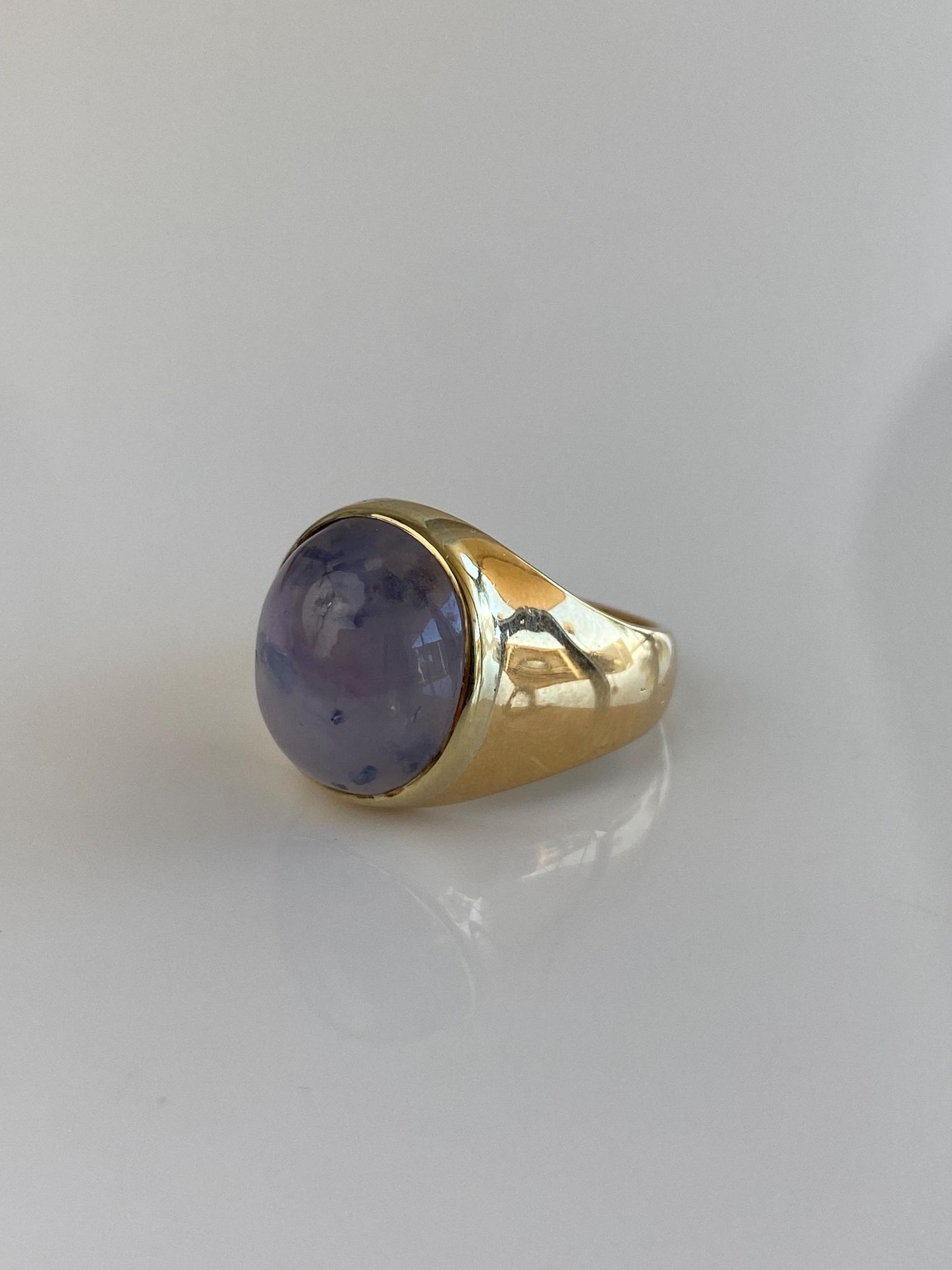 Vintage Solid 18k Yellow Gold Blue Star Sapphire Cabochon Signet Ring - Size 4.75
