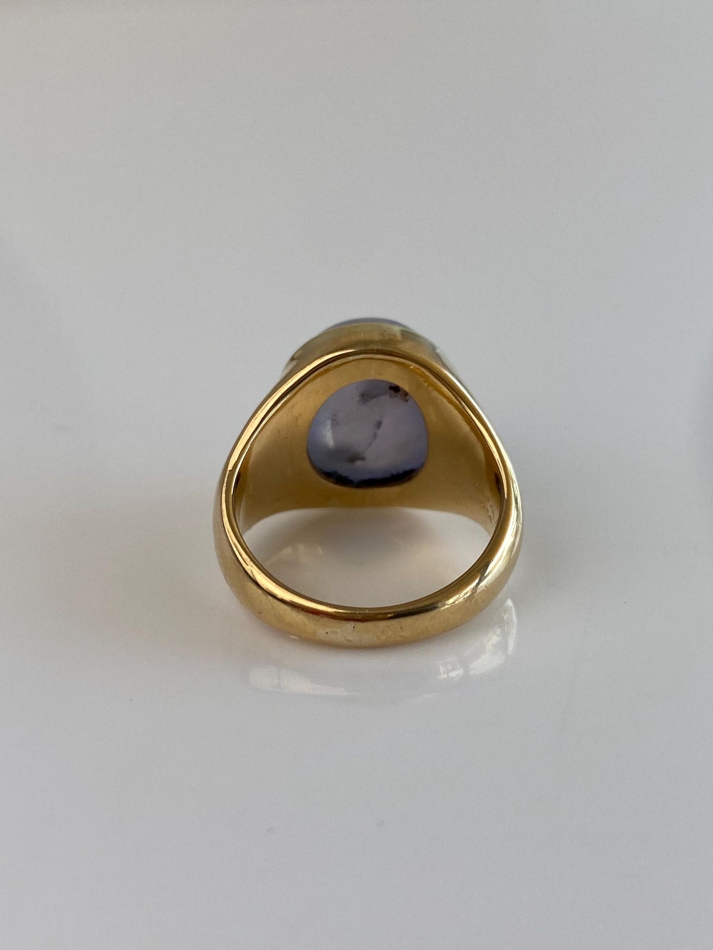 Vintage Solid 18k Yellow Gold Blue Star Sapphire Cabochon Signet Ring - Size 4.75