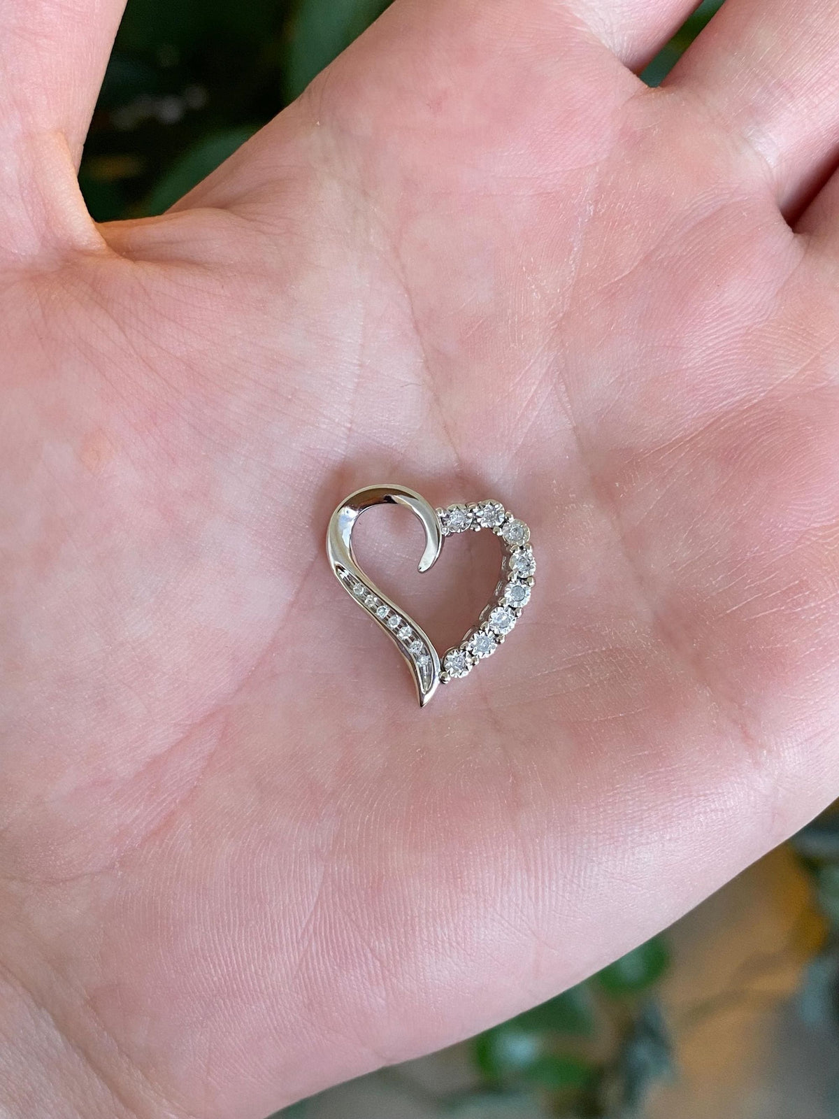 Vintage Solid 10k White Gold Diamond Heart Charm