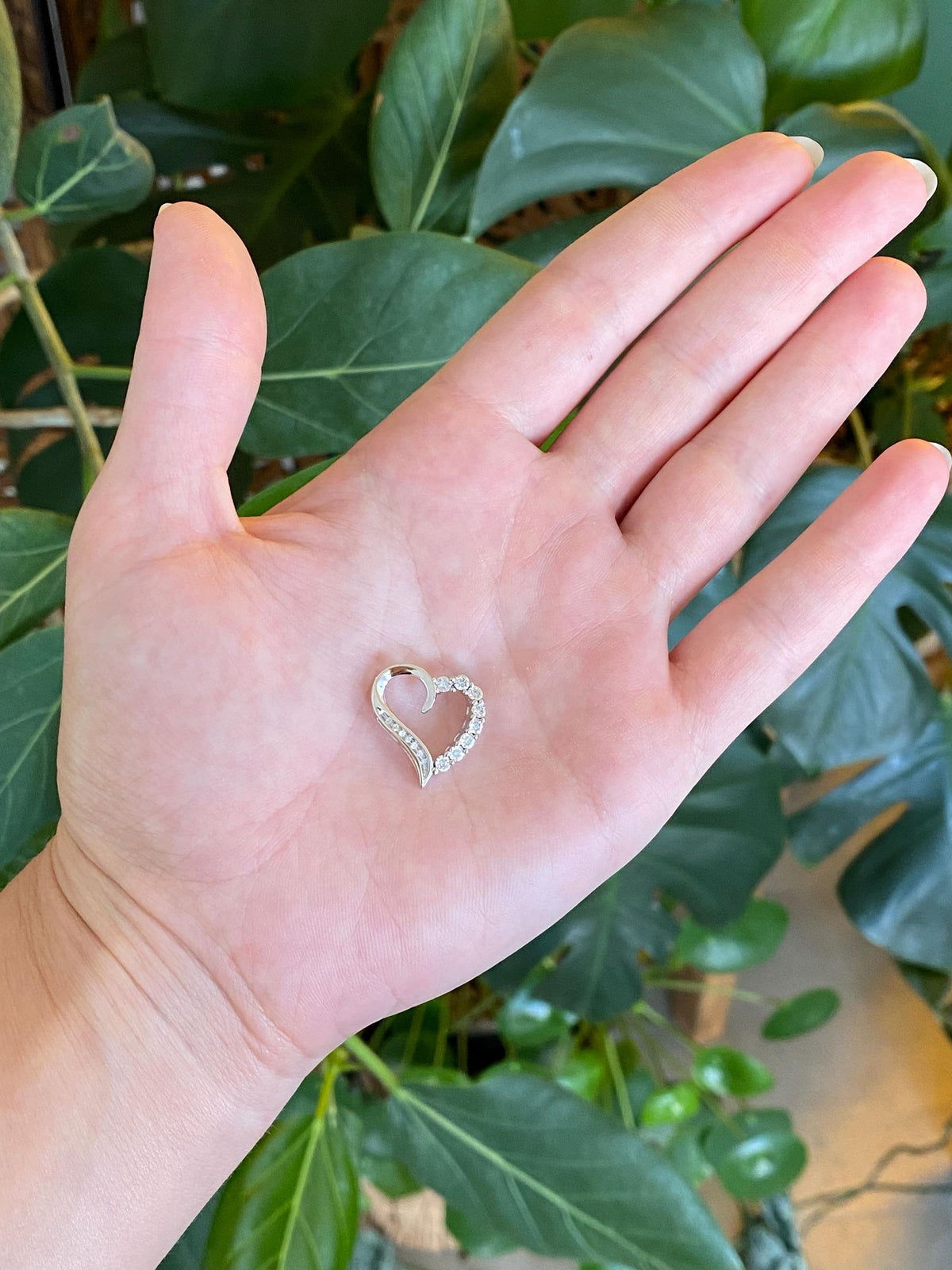 Vintage Solid 10k White Gold Diamond Heart Charm