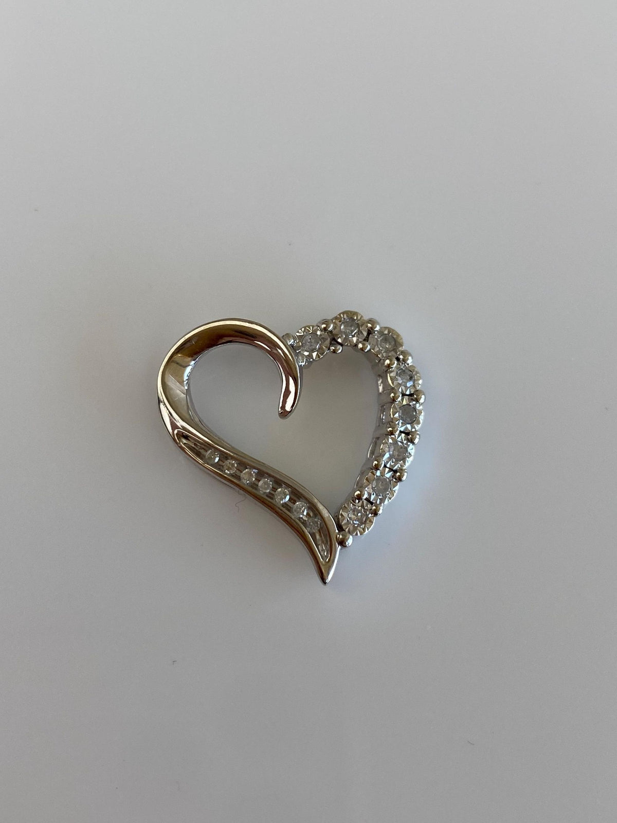 Vintage Solid 10k White Gold Diamond Heart Charm