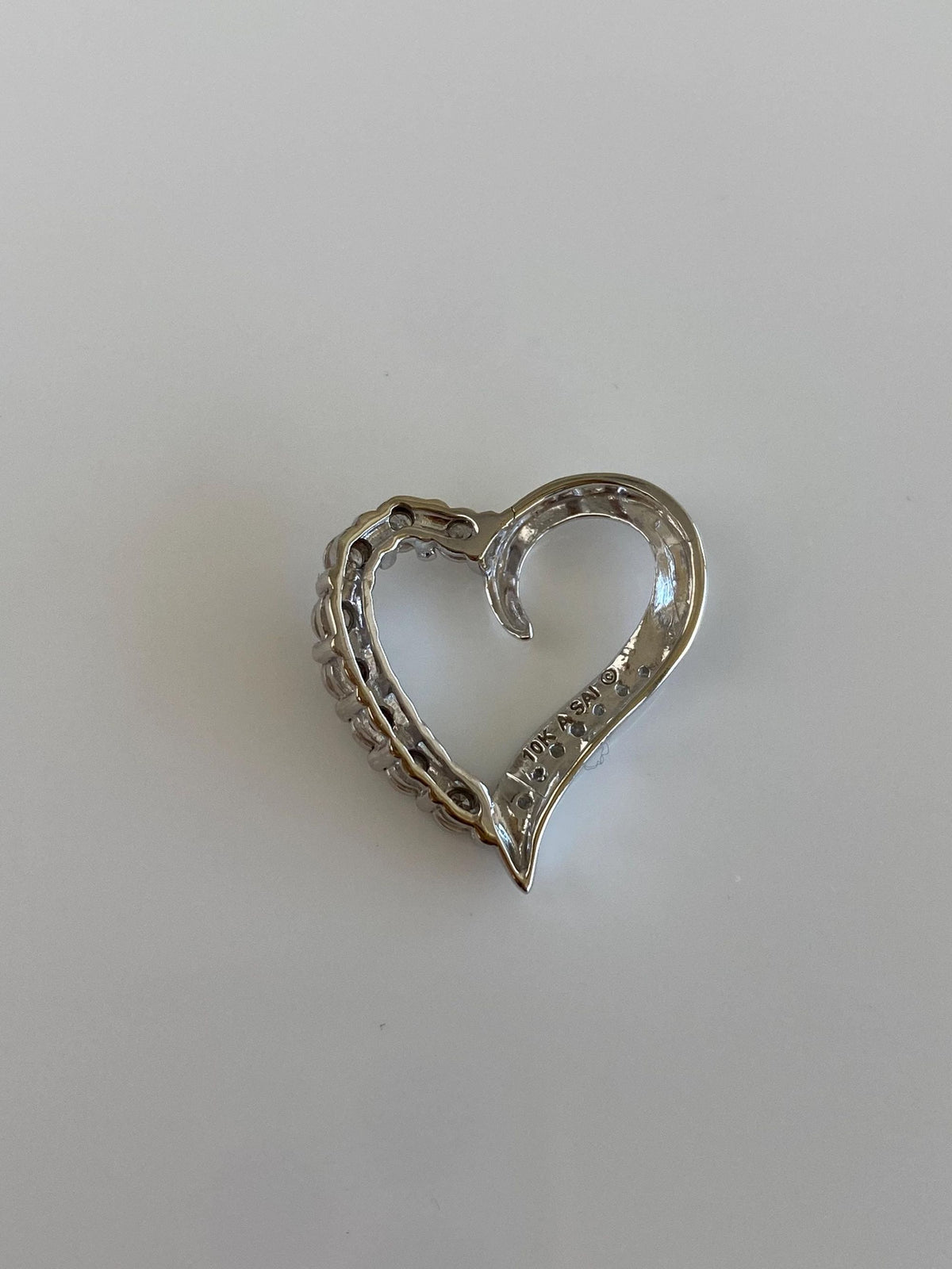Vintage Solid 10k White Gold Diamond Heart Charm