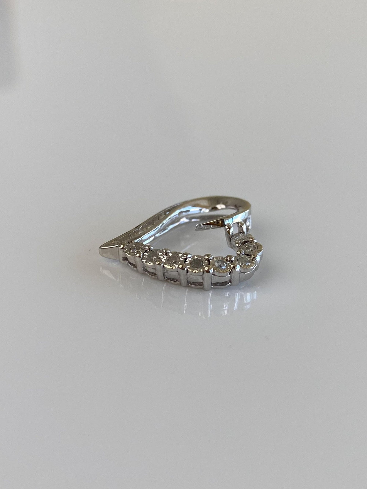 Vintage Solid 10k White Gold Diamond Heart Charm