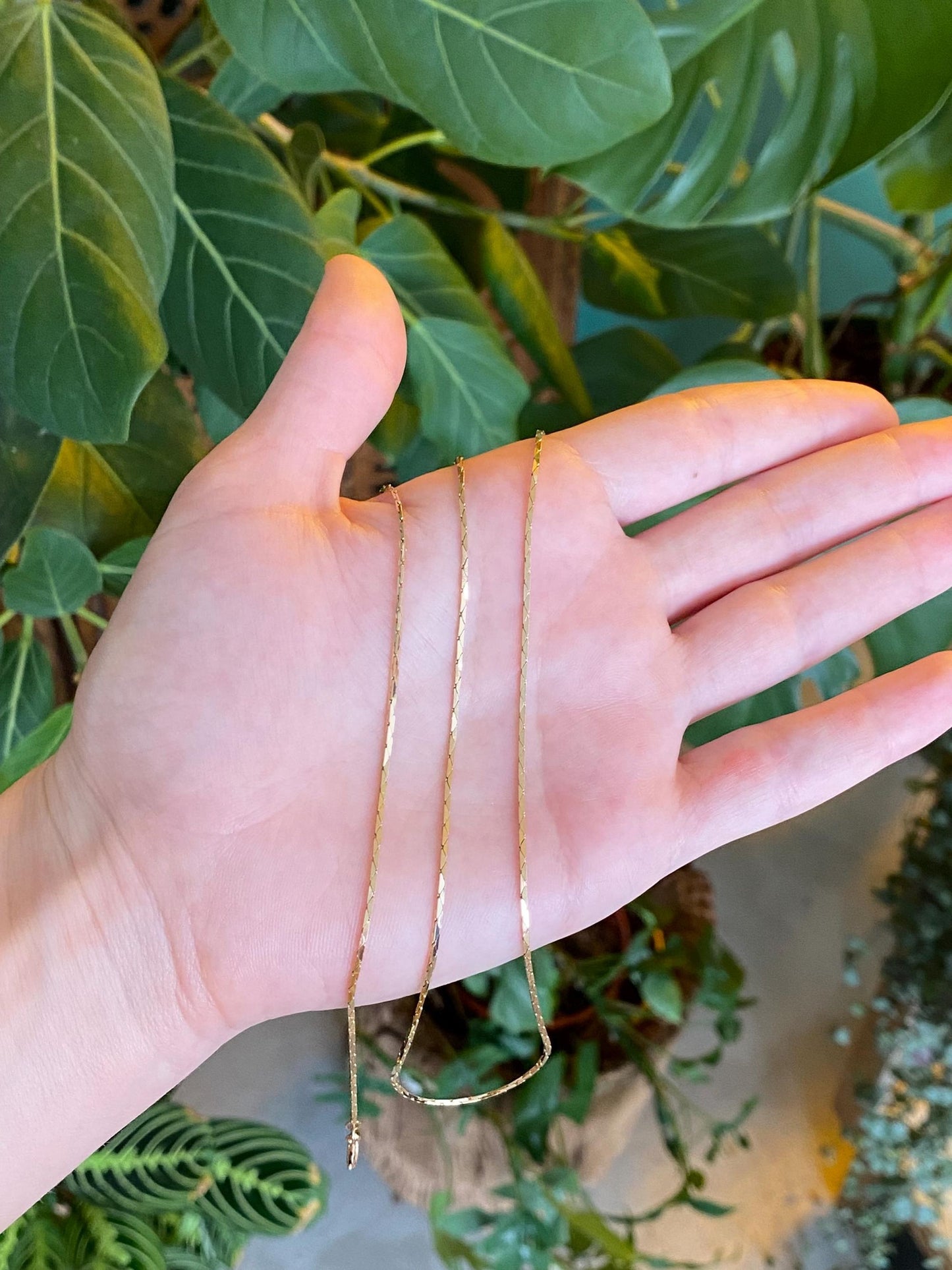 Vintage Solid 14k Yellow Gold Long Triangle Link Chain Necklace - 25.25 inches