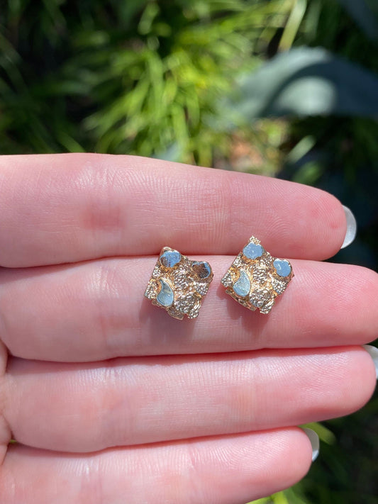 Vintage Solid 14k Yellow Gold Nugget Stud Earrings