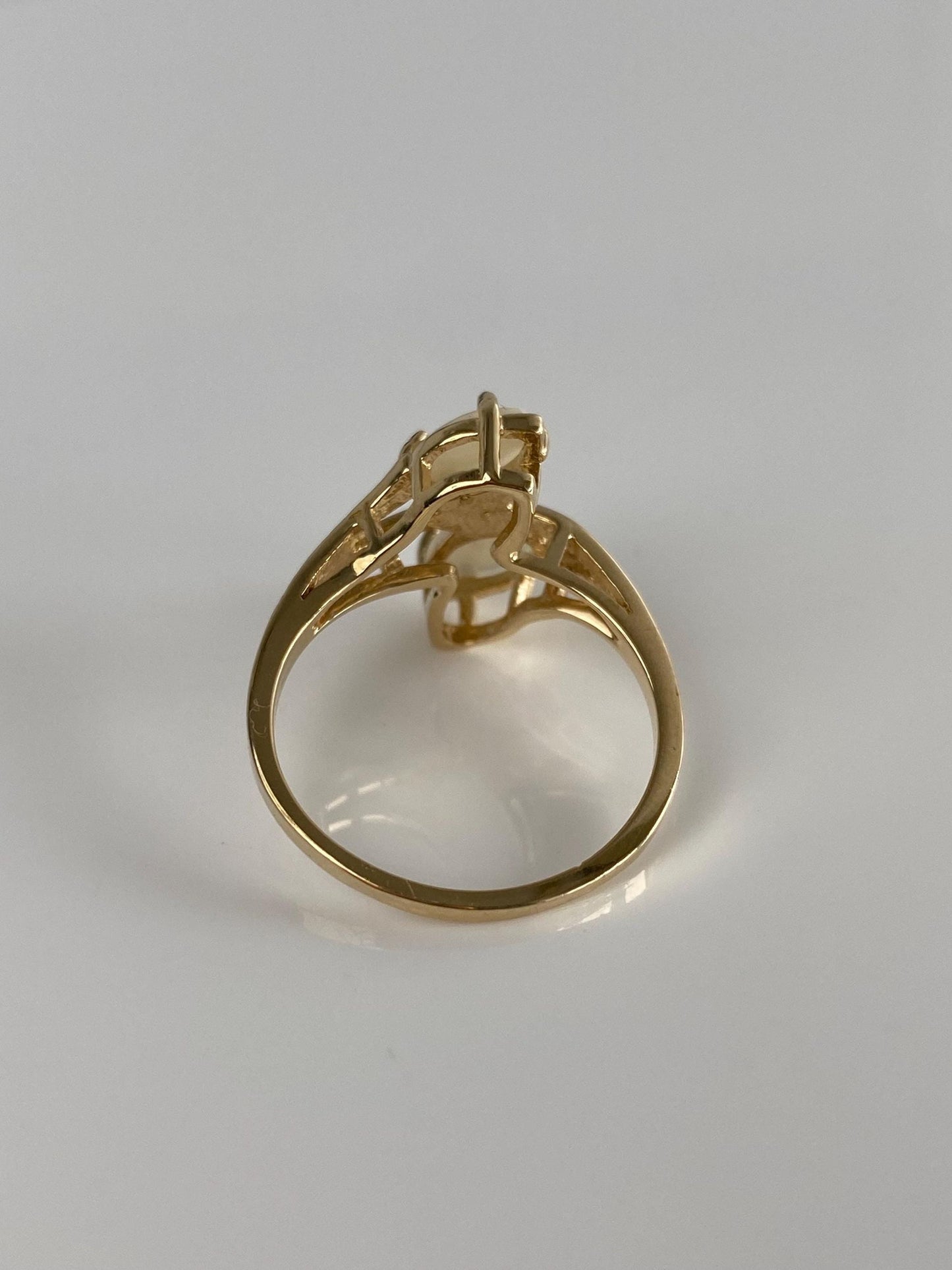 Vintage Solid 14k Yellow Gold Double Opal Marquis Ring - Size 6.75