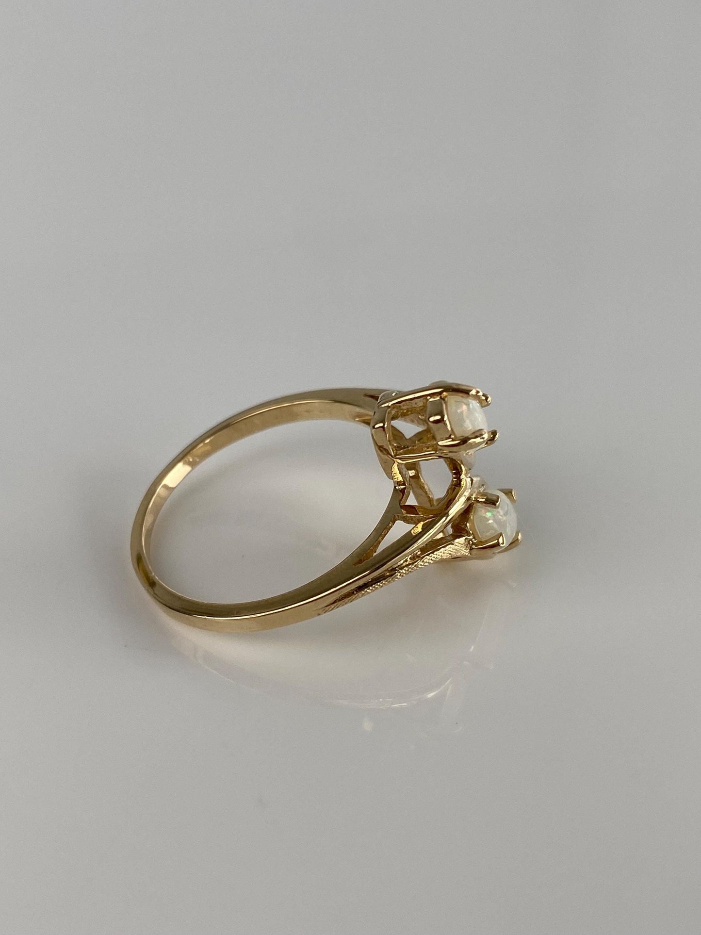 Vintage Solid 14k Yellow Gold Double Opal Marquis Ring - Size 6.75