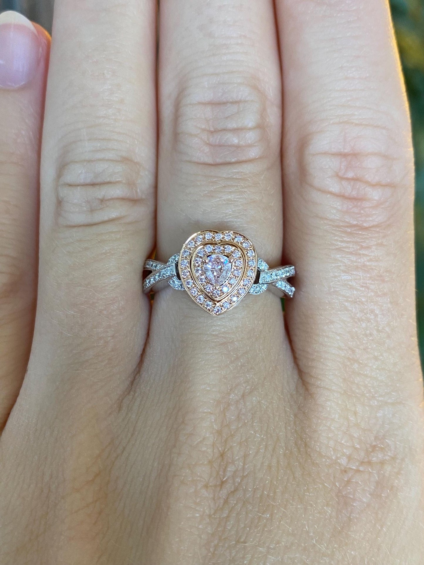 Vintage Solid 14k Rose & White Gold Diamonds Heart Ring - Size 7