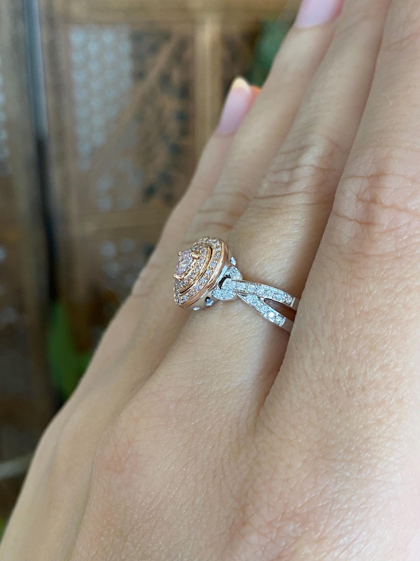 Vintage Solid 14k Rose & White Gold Diamonds Heart Ring - Size 7