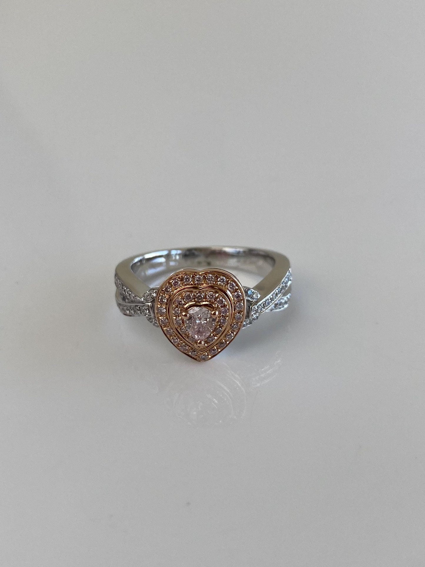 Vintage Solid 14k Rose & White Gold Diamonds Heart Ring - Size 7