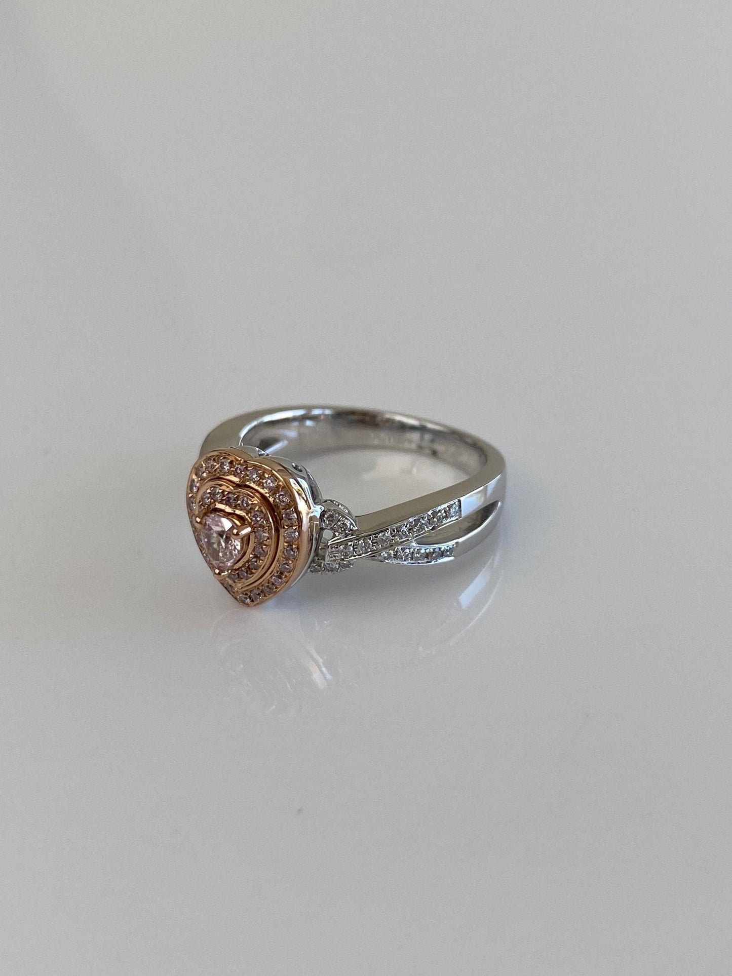 Vintage Solid 14k Rose & White Gold Diamonds Heart Ring - Size 7