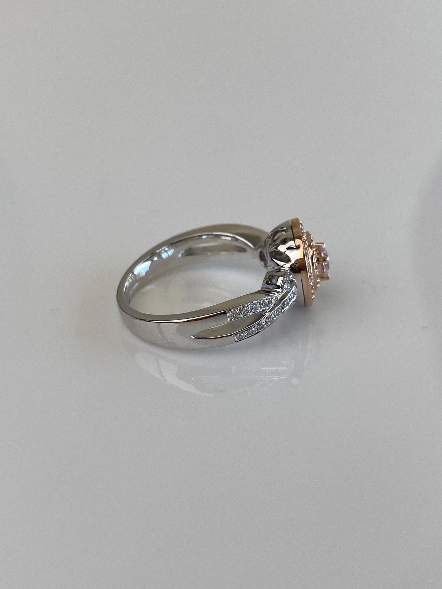 Vintage Solid 14k Rose & White Gold Diamonds Heart Ring - Size 7