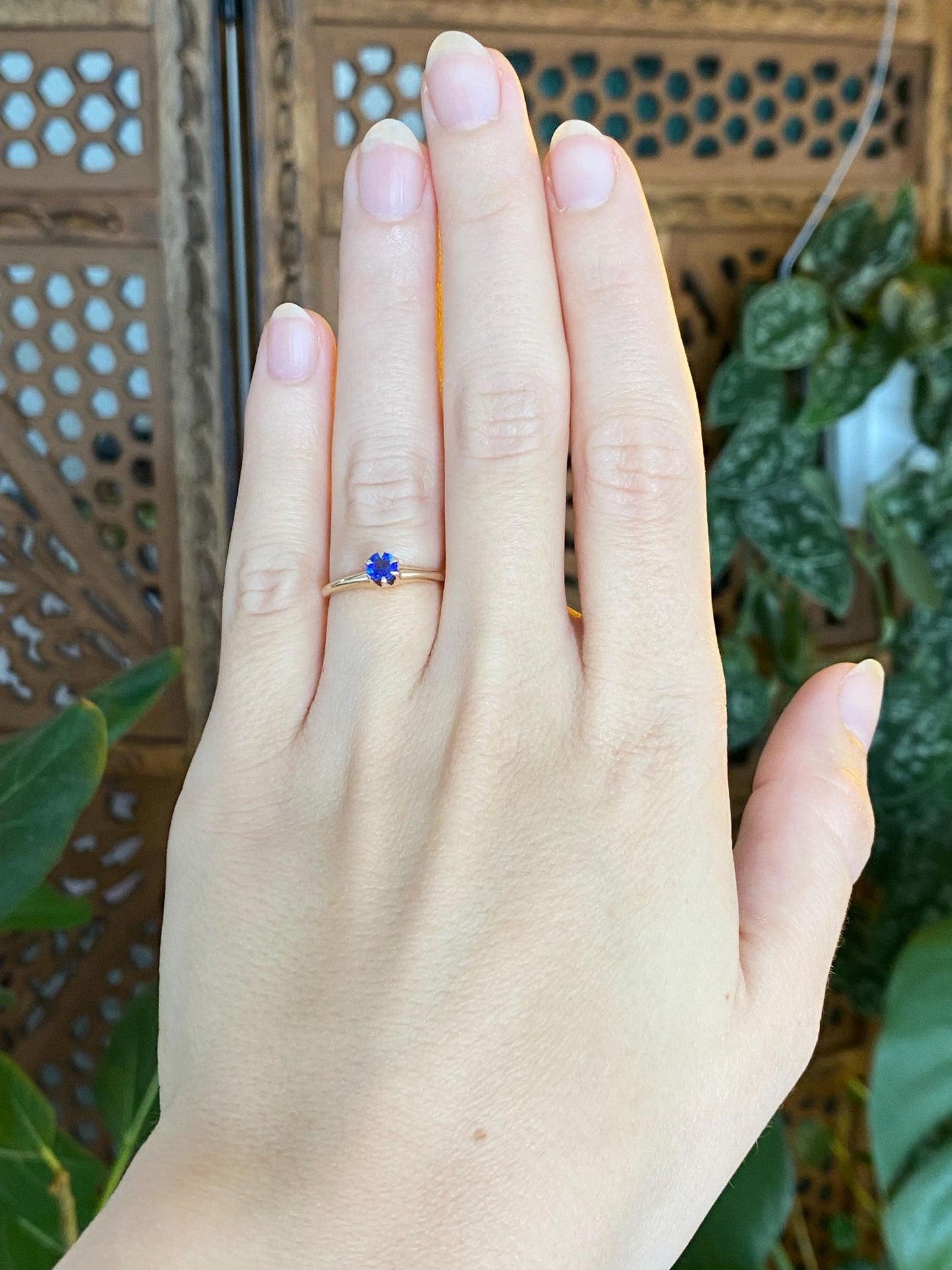 Solid 14k Yellow Gold Blue Cubic Zirconia Ring - Size 5.25