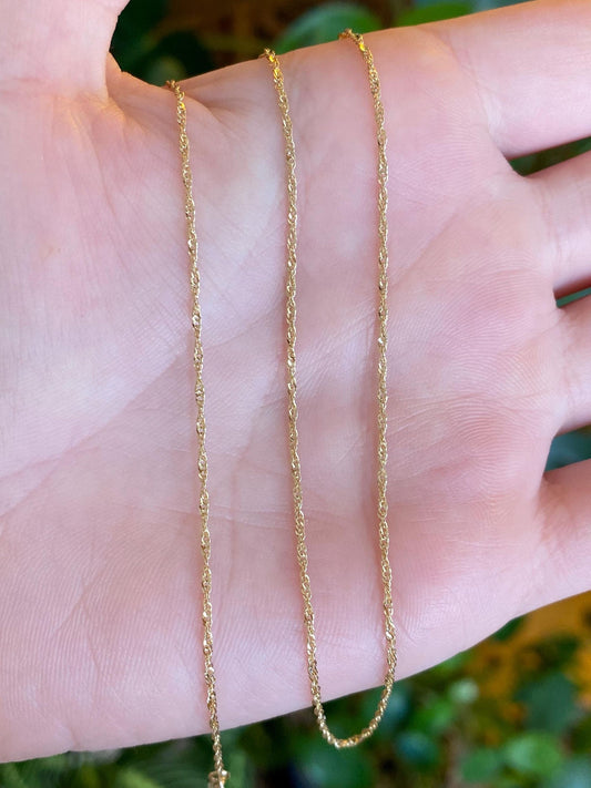 Vintage Solid 14k Yellow Gold Dainty Twist Chain Necklace - 18 inches