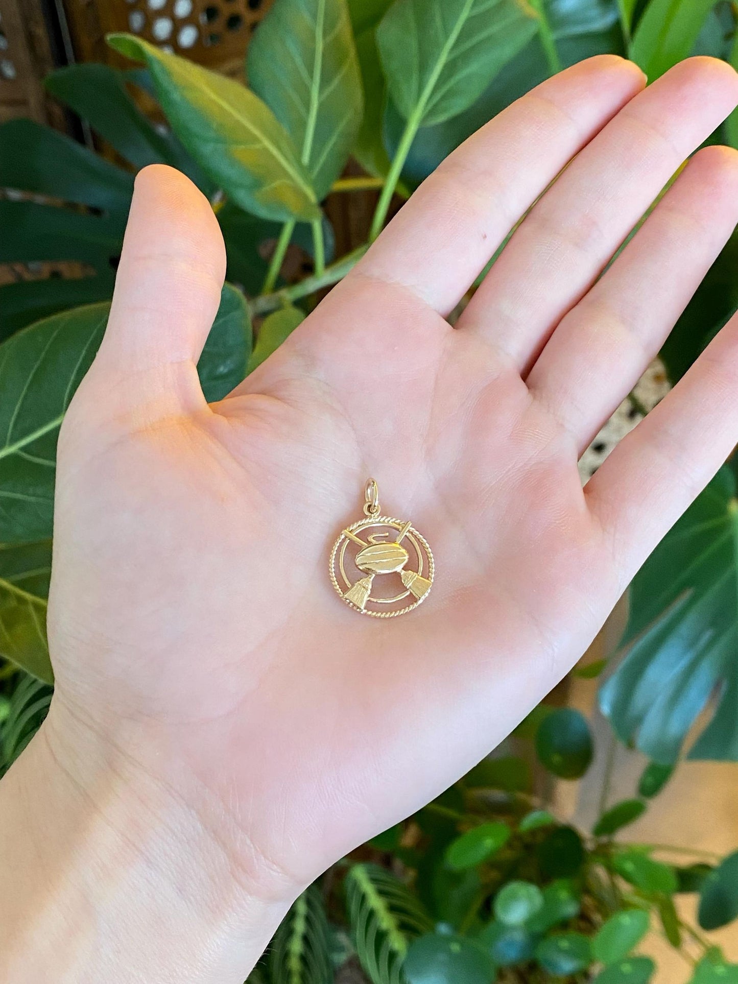 Solid 14k Yellow Gold Curling Sports Charm