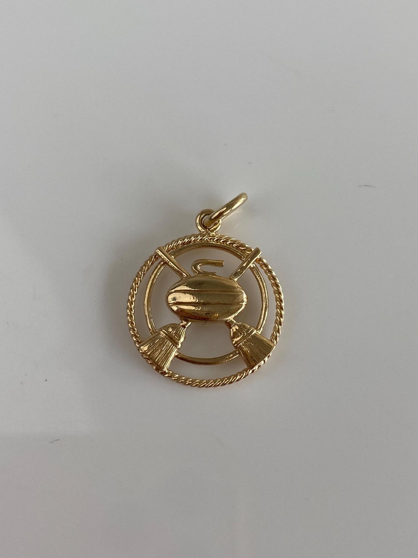Solid 14k Yellow Gold Curling Sports Charm