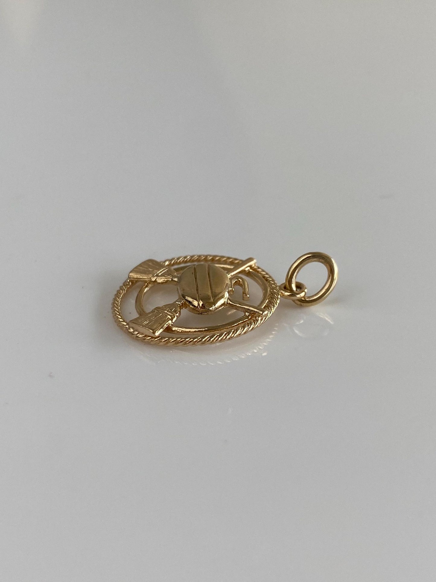Solid 14k Yellow Gold Curling Sports Charm