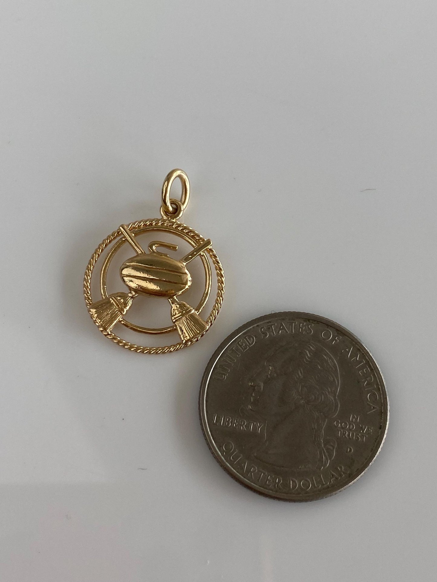 Solid 14k Yellow Gold Curling Sports Charm