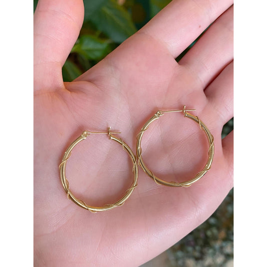 Vintage 14k Yellow Gold Twist Hoop Earrings