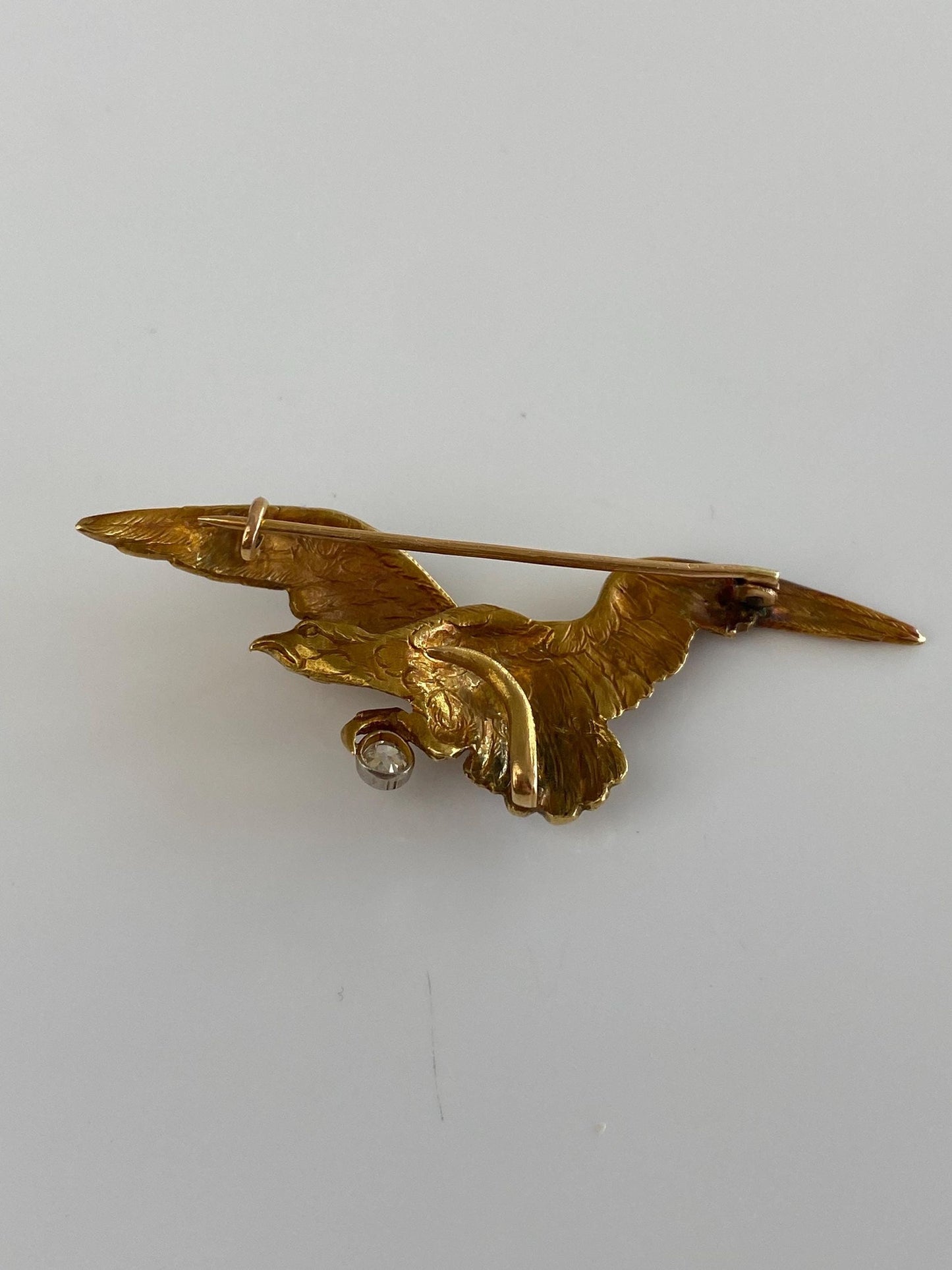 Vintage Solid 18k Yellow Gold Diamond Eagle Brooch Pin