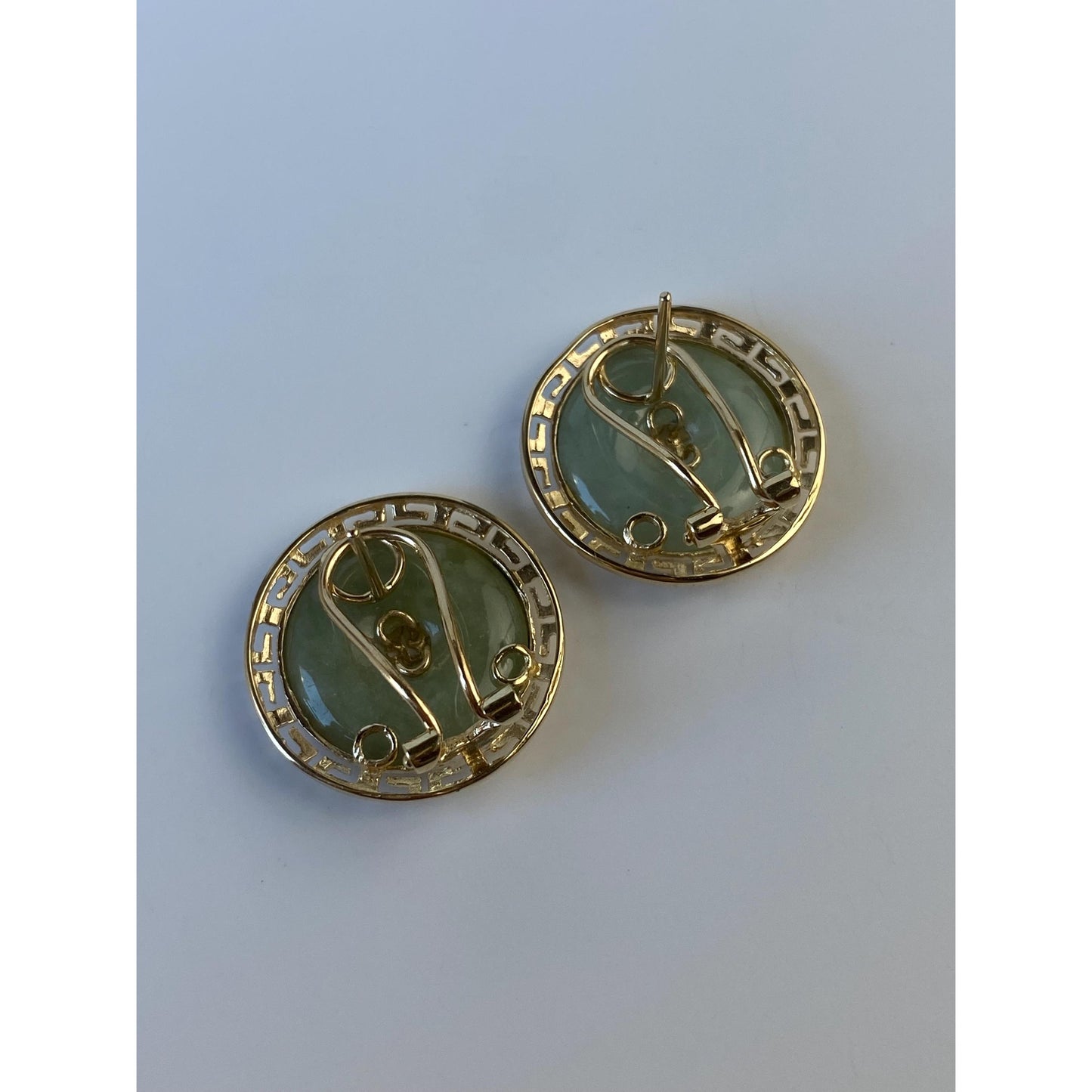 Solid 14k Yellow Gold Large Jade Greek Key Border Stud Earrings