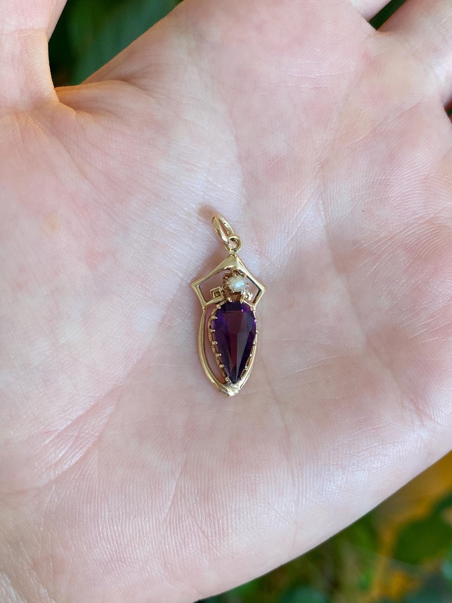 Vintage Solid 10k Yellow Gold Purple Cubic Zirconia Seed Pearl Charm
