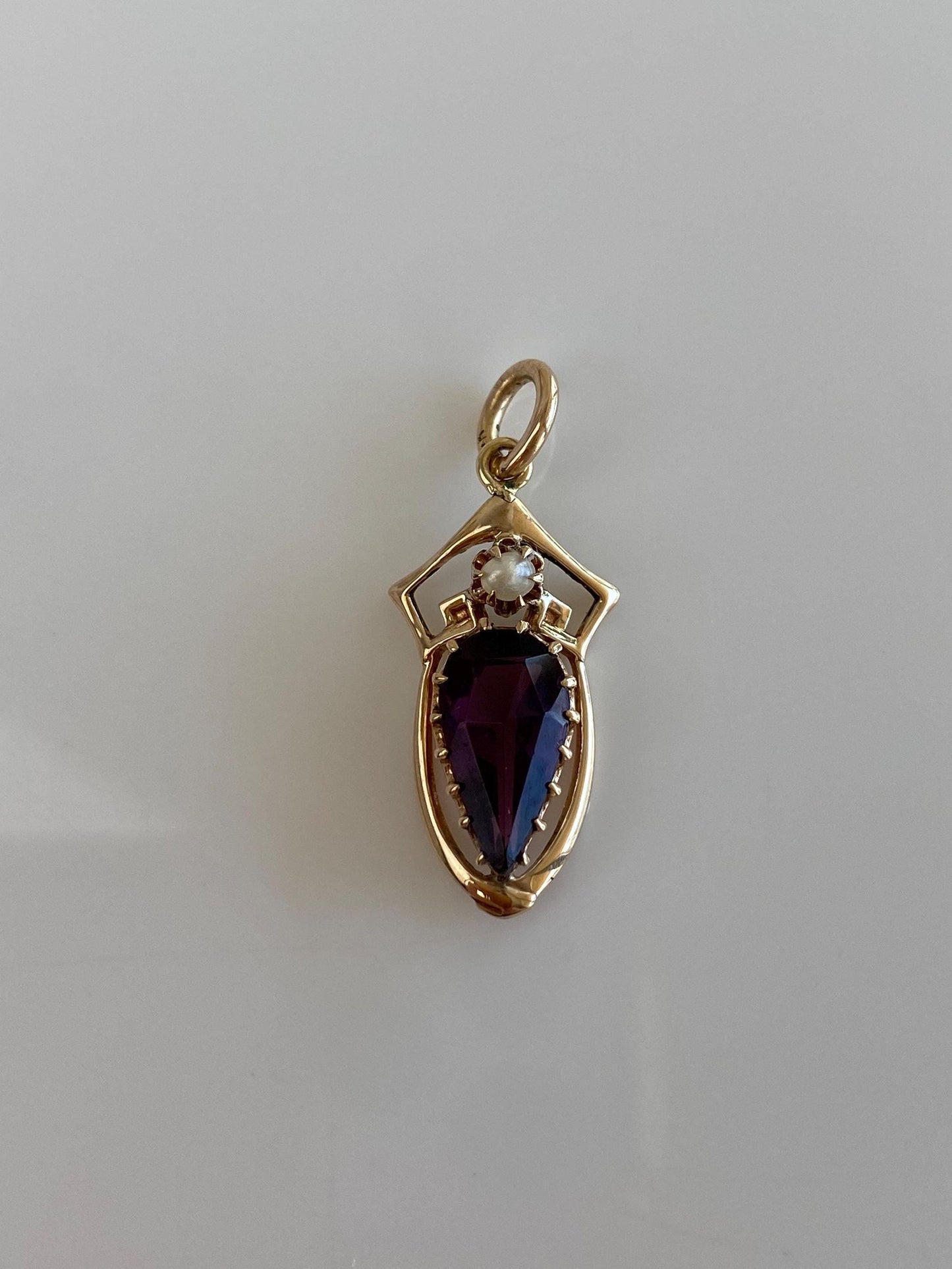 Vintage Solid 10k Yellow Gold Purple Cubic Zirconia Seed Pearl Charm