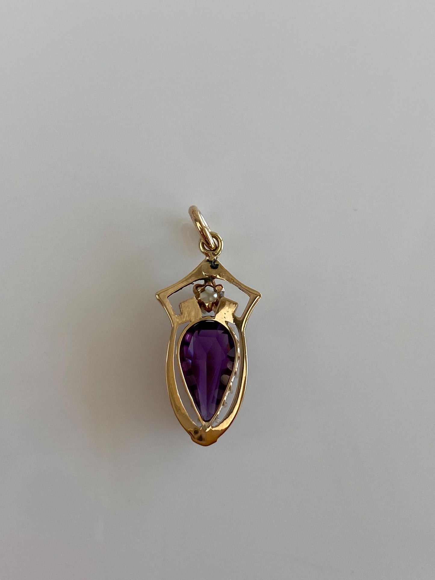 Vintage Solid 10k Yellow Gold Purple Cubic Zirconia Seed Pearl Charm