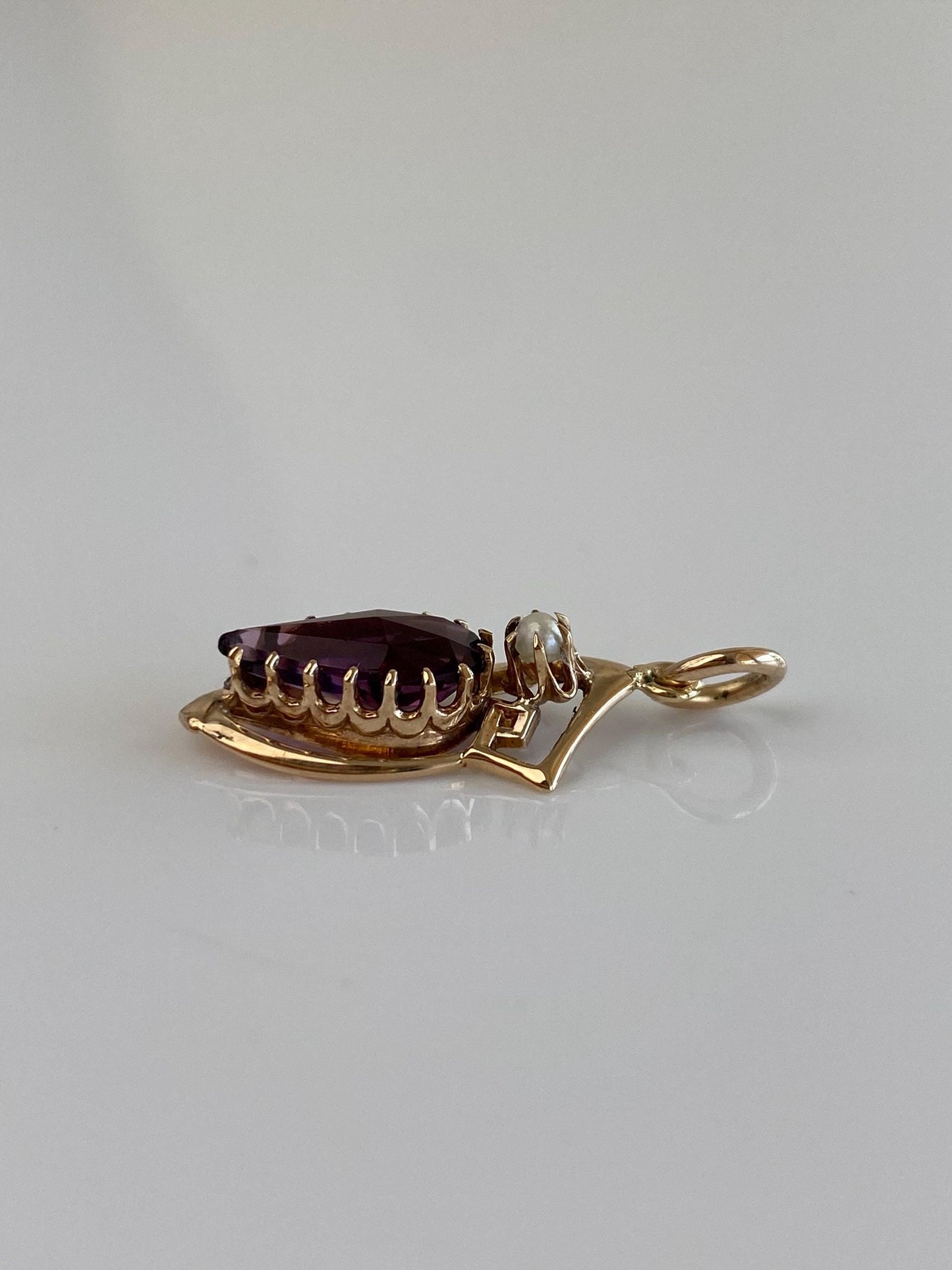 Vintage Solid 10k Yellow Gold Purple Cubic Zirconia Seed Pearl Charm