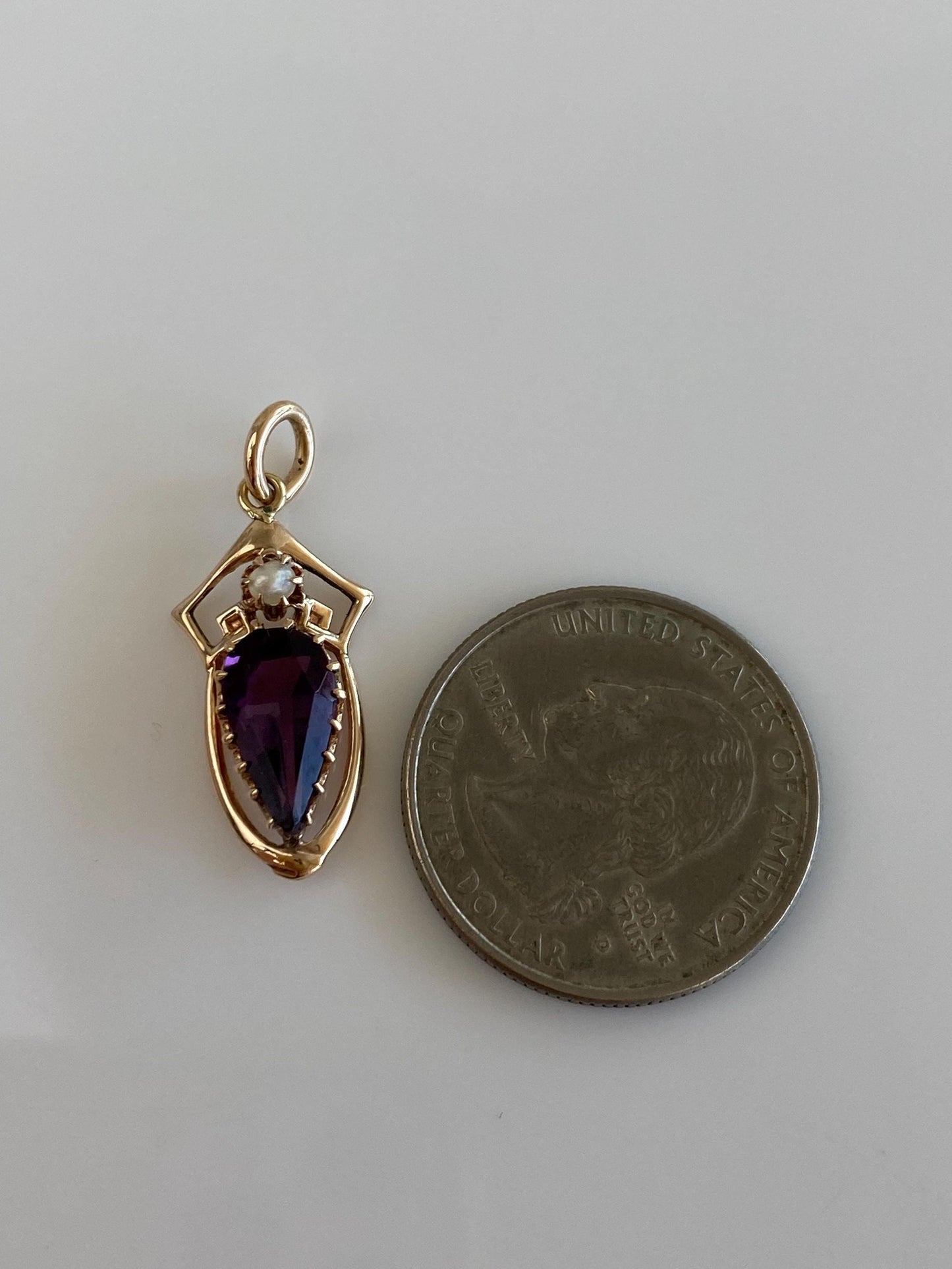 Vintage Solid 10k Yellow Gold Purple Cubic Zirconia Seed Pearl Charm