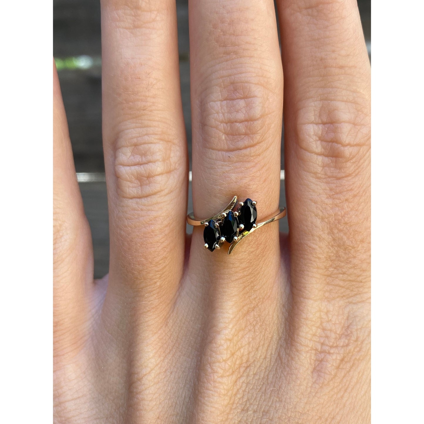 Solid 10k Yellow Gold Black Cubic Zirconia Ring - Size 6.25