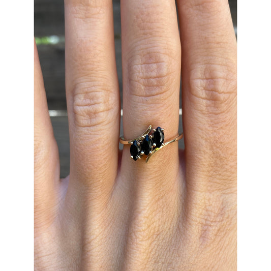Solid 10k Yellow Gold Black Cubic Zirconia Ring - Size 6.25