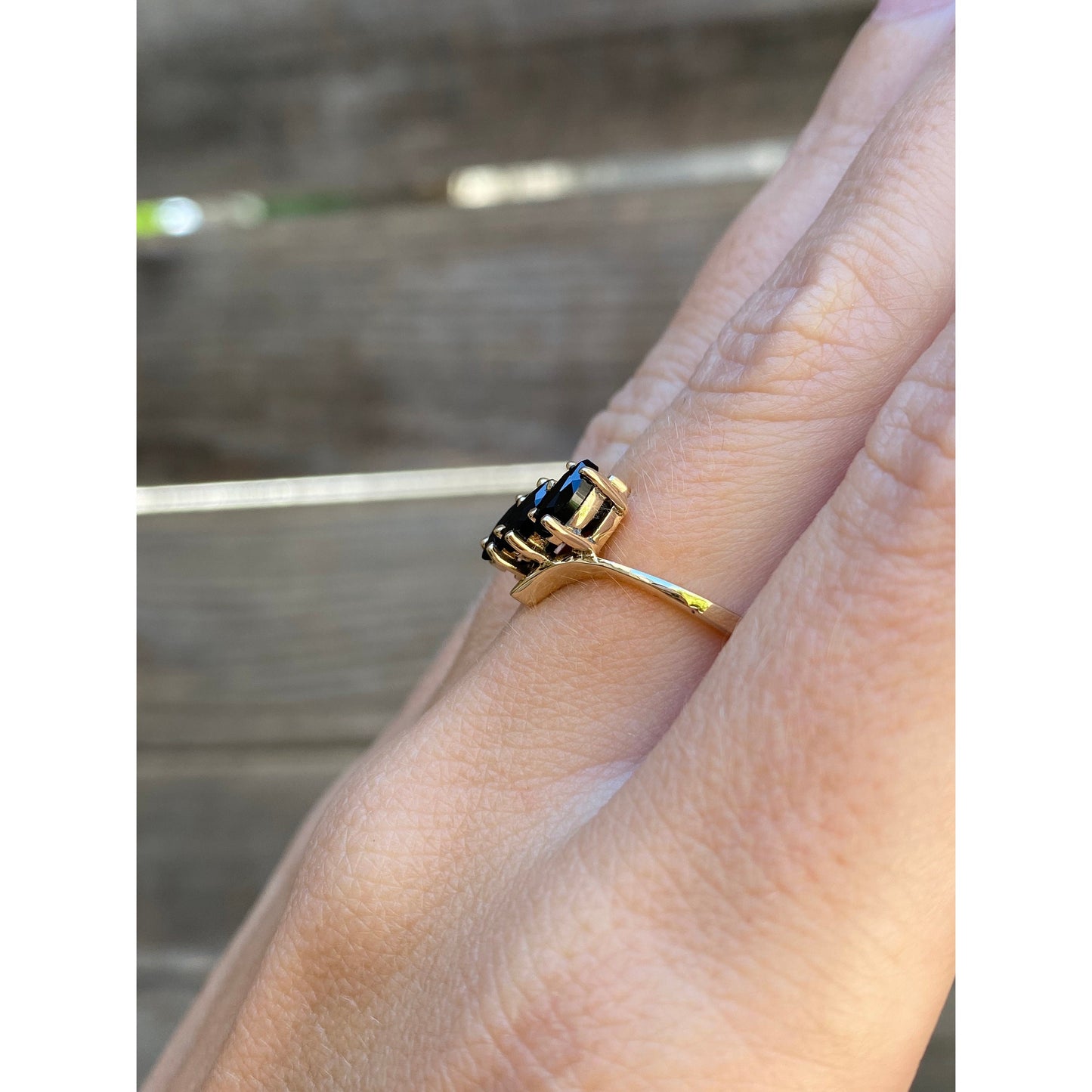 Solid 10k Yellow Gold Black Cubic Zirconia Ring - Size 6.25