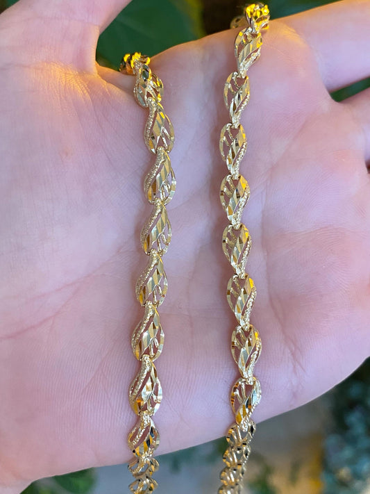 Vintage Solid 10k Yellow Gold Diamond Cut Link Necklace - 17 inches