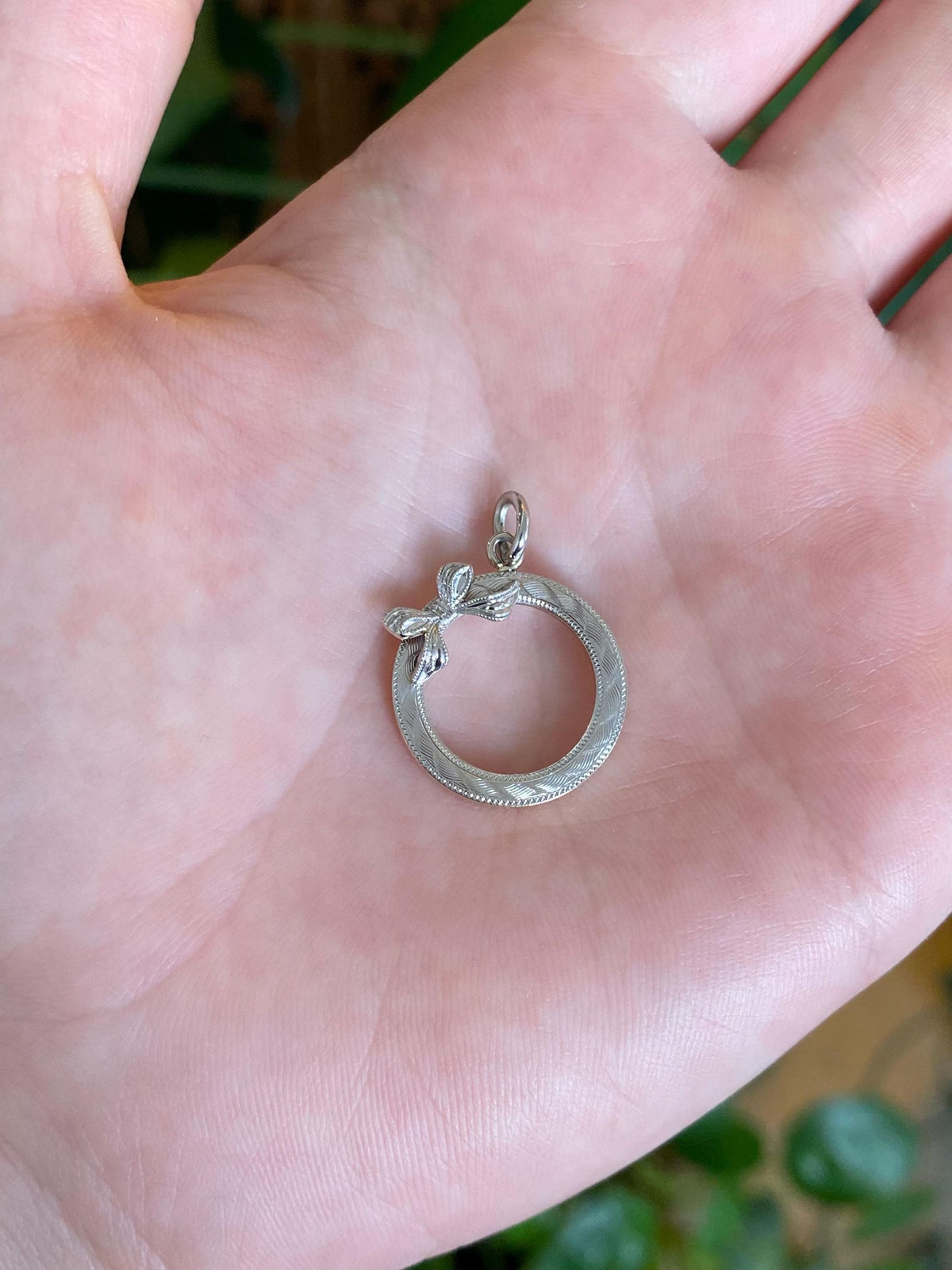 Vintage Solid Platinum & 14k Yellow Gold Bow Open Circle Charm