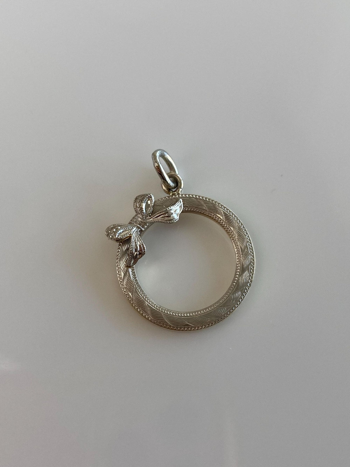 Vintage Solid Platinum & 14k Yellow Gold Bow Open Circle Charm