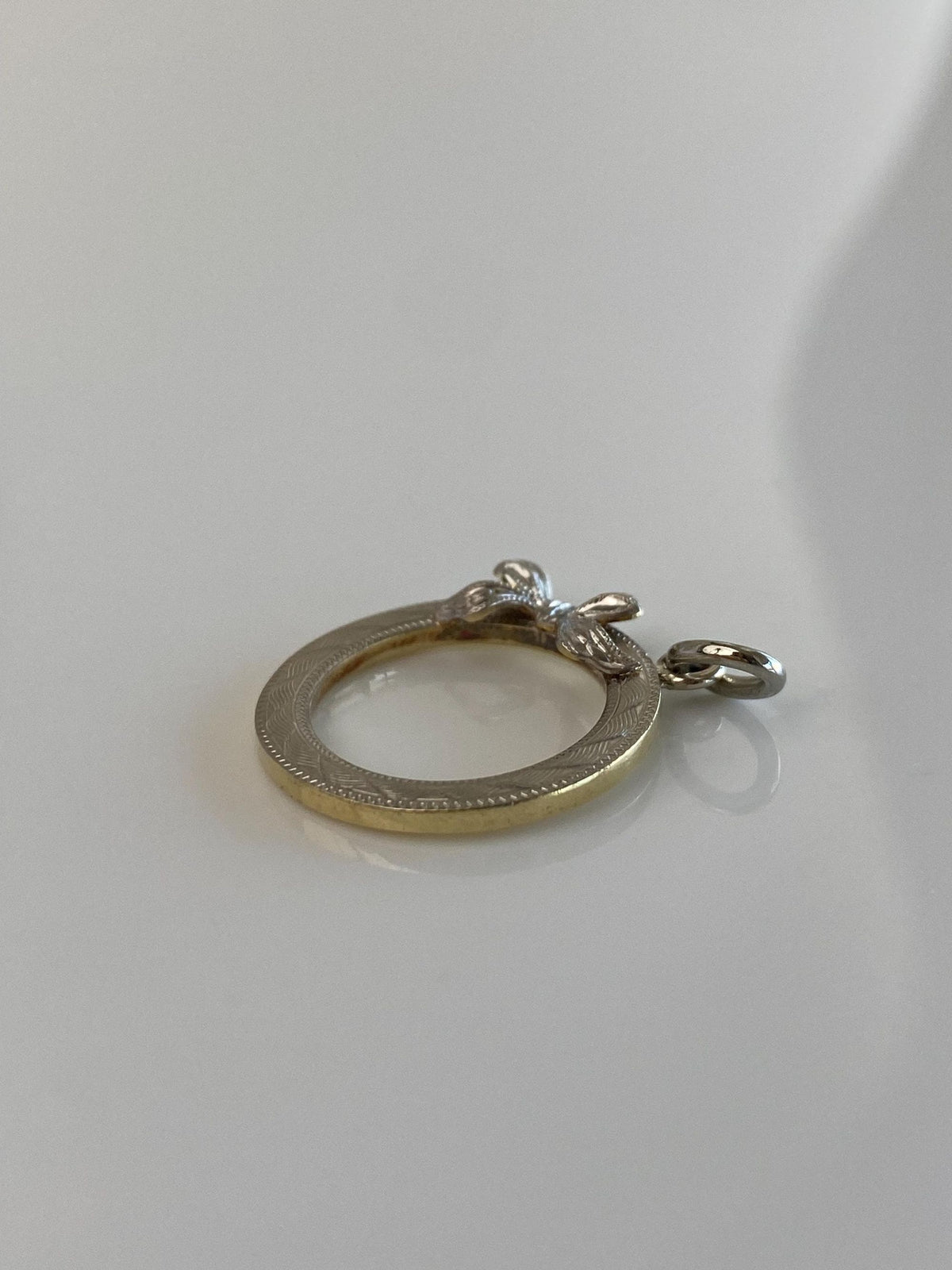 Vintage Solid Platinum & 14k Yellow Gold Bow Open Circle Charm