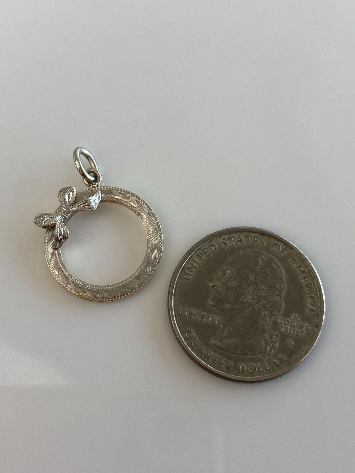 Vintage Solid Platinum & 14k Yellow Gold Bow Open Circle Charm