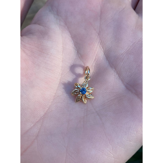 Vintage Solid 14k Yellow Gold Blue Spinel Flower Charm