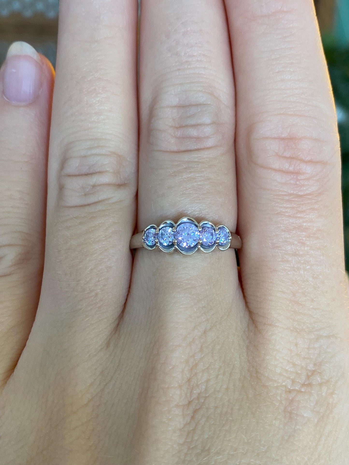 Solid 14k White Gold Light Purple Cubic Zirconia Row Ring - Size 6.5