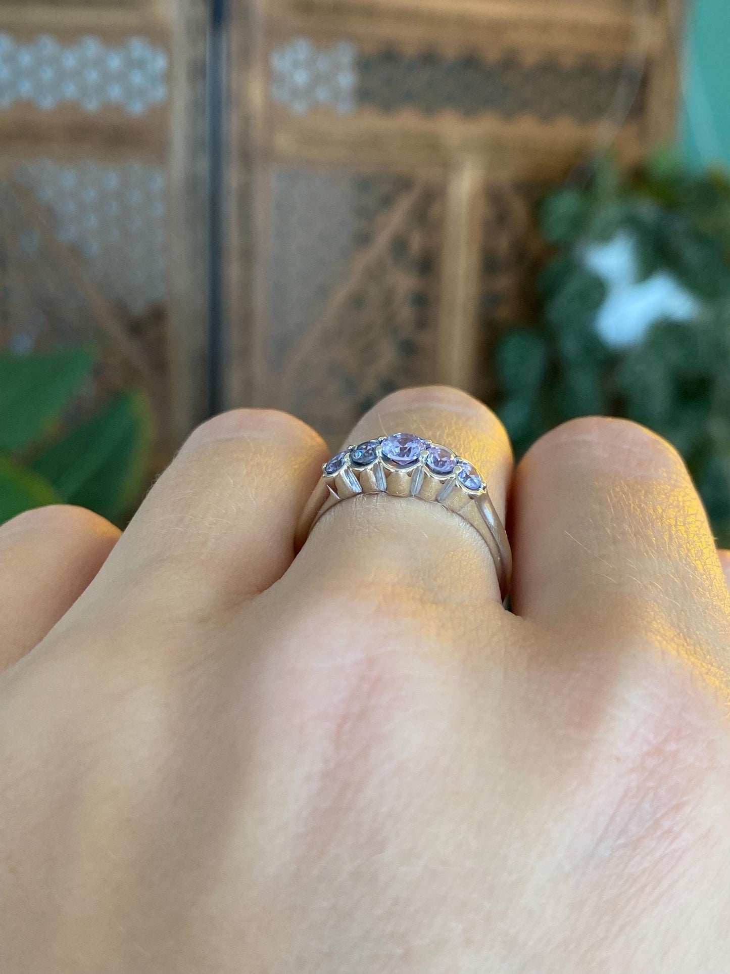 Solid 14k White Gold Light Purple Cubic Zirconia Row Ring - Size 6.5
