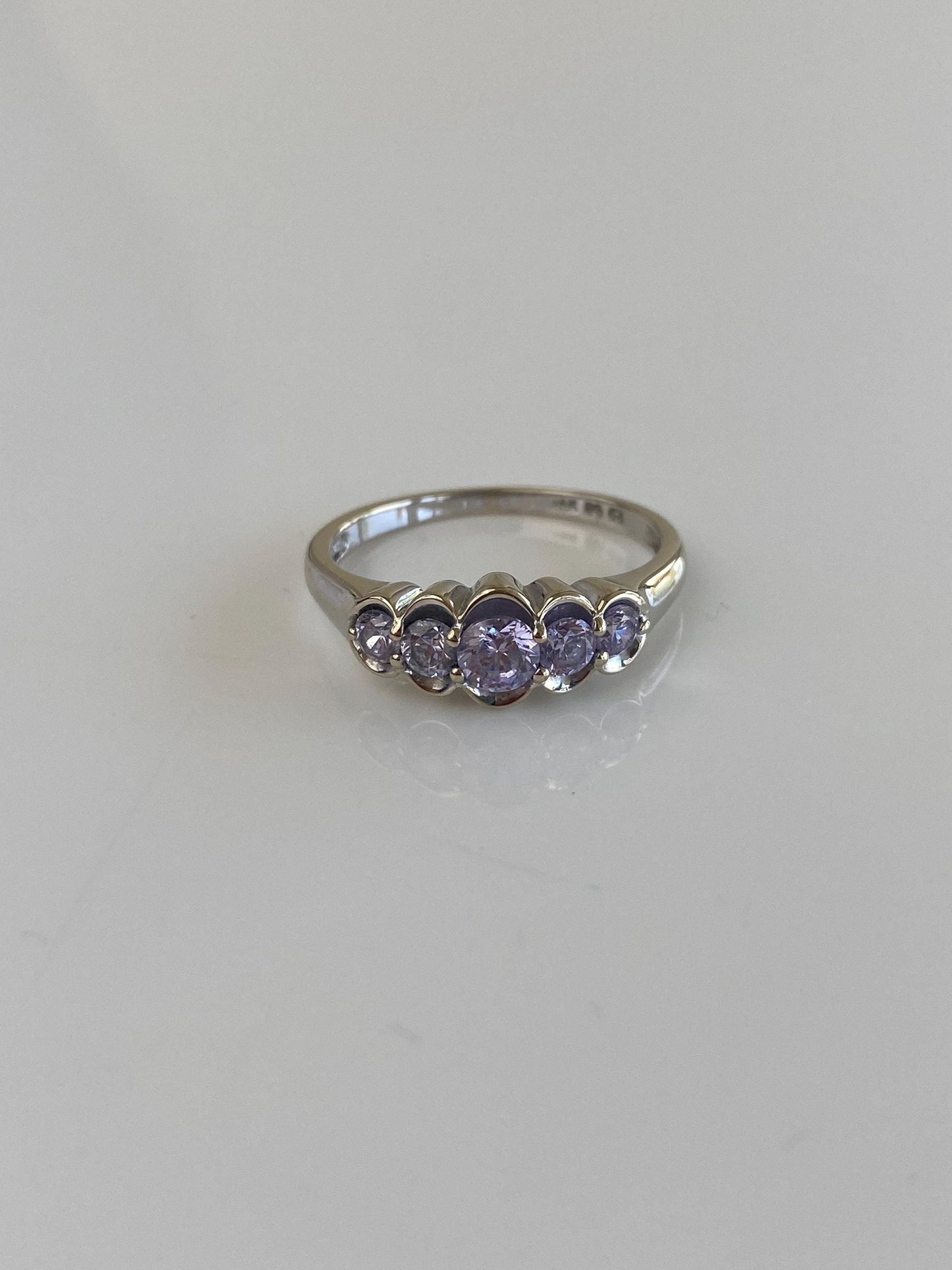 Solid 14k White Gold Light Purple Cubic Zirconia Row Ring - Size 6.5